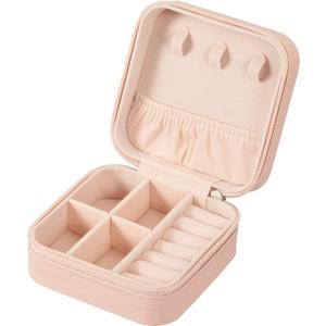 LETURE PU Leather Small Jewelry Box, Travel Portable Jewelry Case for Ring, Pendant, Earring, Necklace, Bracelet Organizer Storage Holder Boxes (Pink)