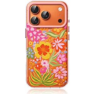 FEWGEY Clear Phone Case for iPhone 17 Pro Max Compatible with Magsafe, Cute Fall Floral Colorful Flower Design, Magnetic Shock Proof Heavy-Duty Protection, for Women Girls Men Boys (Multicolor)