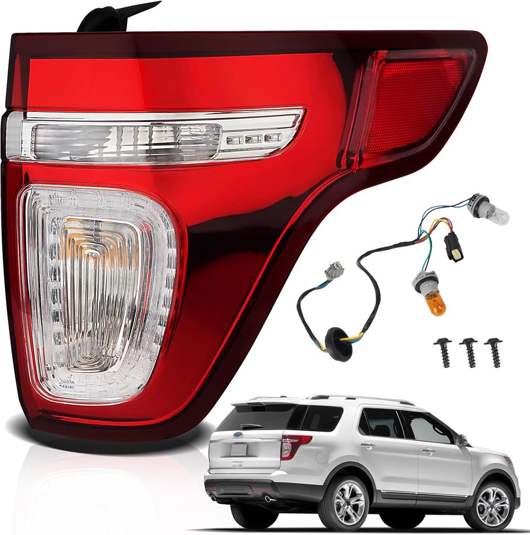 Tail Lights Compatible with 2011 2012 2013 2014 2015 Ford Explorer Rear Brake Lamp Assembly With Wire Harness and Bulbs Replace BB5Z13404C BB5Z13404D (2011-2015 Ford Explorer, Right Passenger Side)