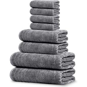 Tens Towels Pack of 8 Towels Set, 2 Extra Large Bath, 2 Hand, 4 Washcloths, 100% Cotton, Lighter Weight, Quicker to Dry, Super Absorbent, Perfect for Bathroom, Dark Grey