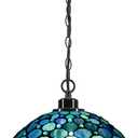 Tiffany Pendant Light Sea Blue Pearl Style Stained Glass Swag Lamp 12X12X34 Inch Ceiling Hanging Light for Living Room Dining Room Bedroom