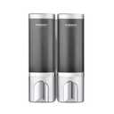 Shampoo and Conditioner Dispenser, Shower Soap Dispenser with 500ml per Chamber No Drilling Hole, Wall Mounted Shampoo Dispenser with Stickers, Screws Included (Sliver+2 chamber)