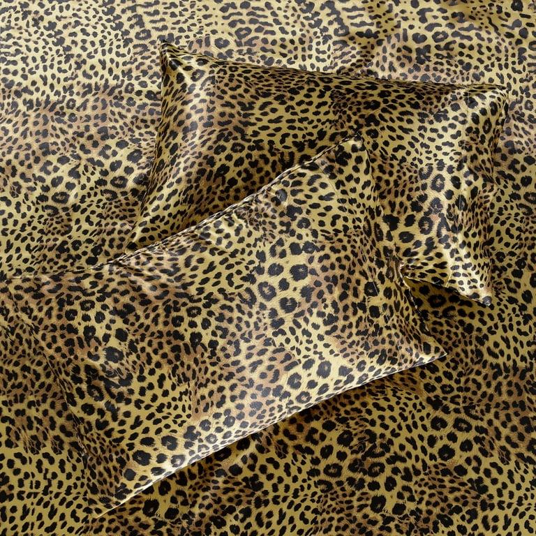 Microfiber Satin Sheet Set 4 Piece Queen Gold Leopard
