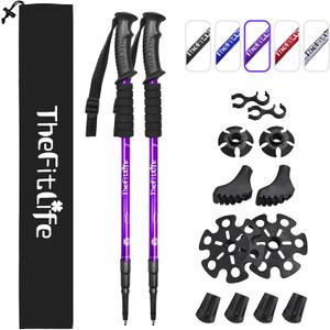 TheFitLife Nordic Walking Trekking Poles - 2 Sticks with Anti-Shock and Quick Lock System, Telescopic, Collapsible, Ultralight for Hiking, Camping, Mountaining, Backpacking, Walking, Trekking (Black)