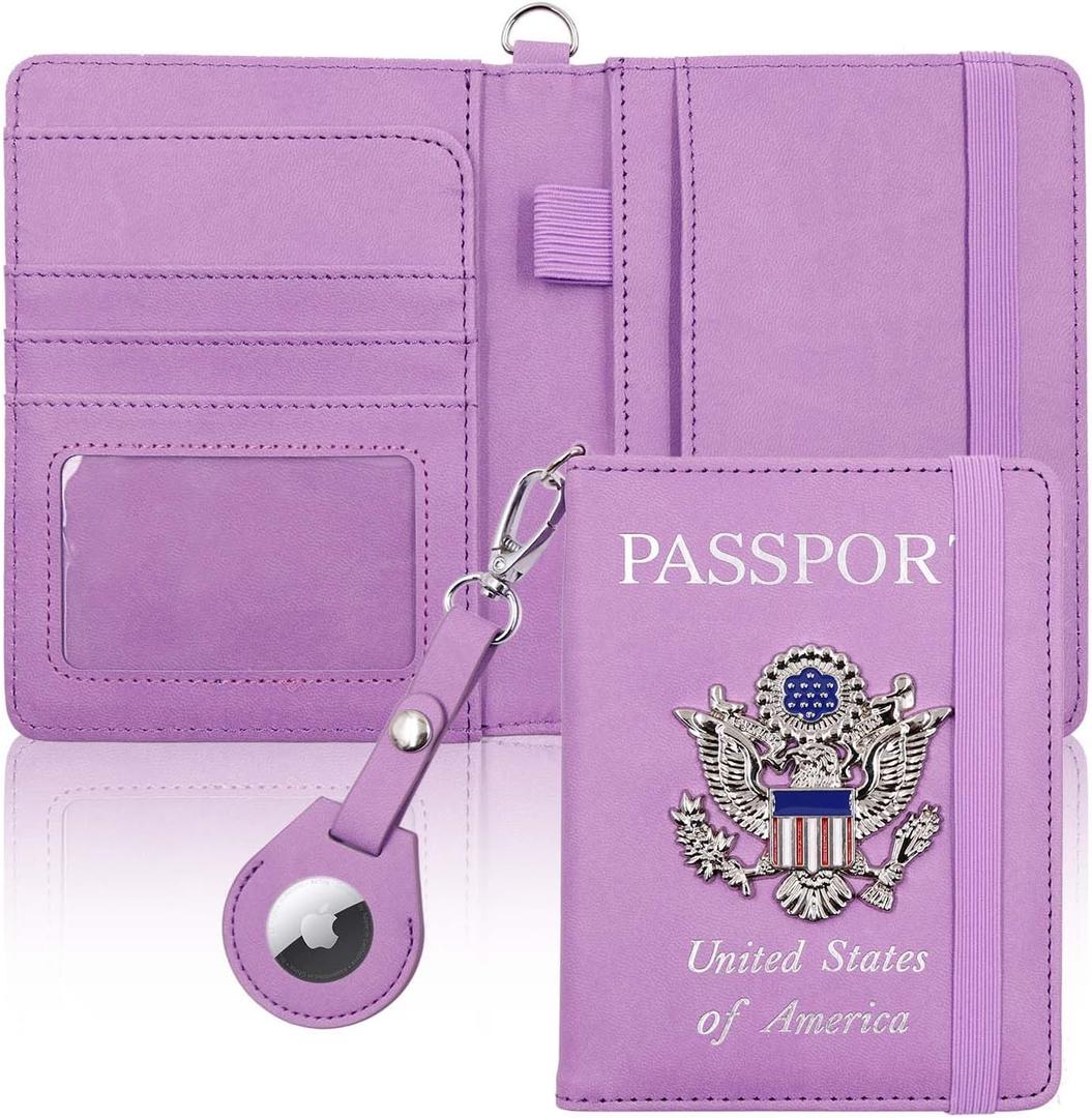 Cnycmy Passport Holder with Airtag,Passport-Wallet-Holder for Women, RFID Passport Holder with Slot Waterproof, PU Leather Travel Passport Case (purple1)