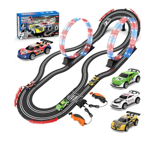 2-in-1 Slot Car Race Track Set with 4 High-Speed Cars, Electric Track, Dual Racing Game with 2 Controllers, Circular Overpass Design Featuring Flash Tracks. Toy Gift for Boys Kids Ages 4-6 6-8 8-12, 19.7 FT