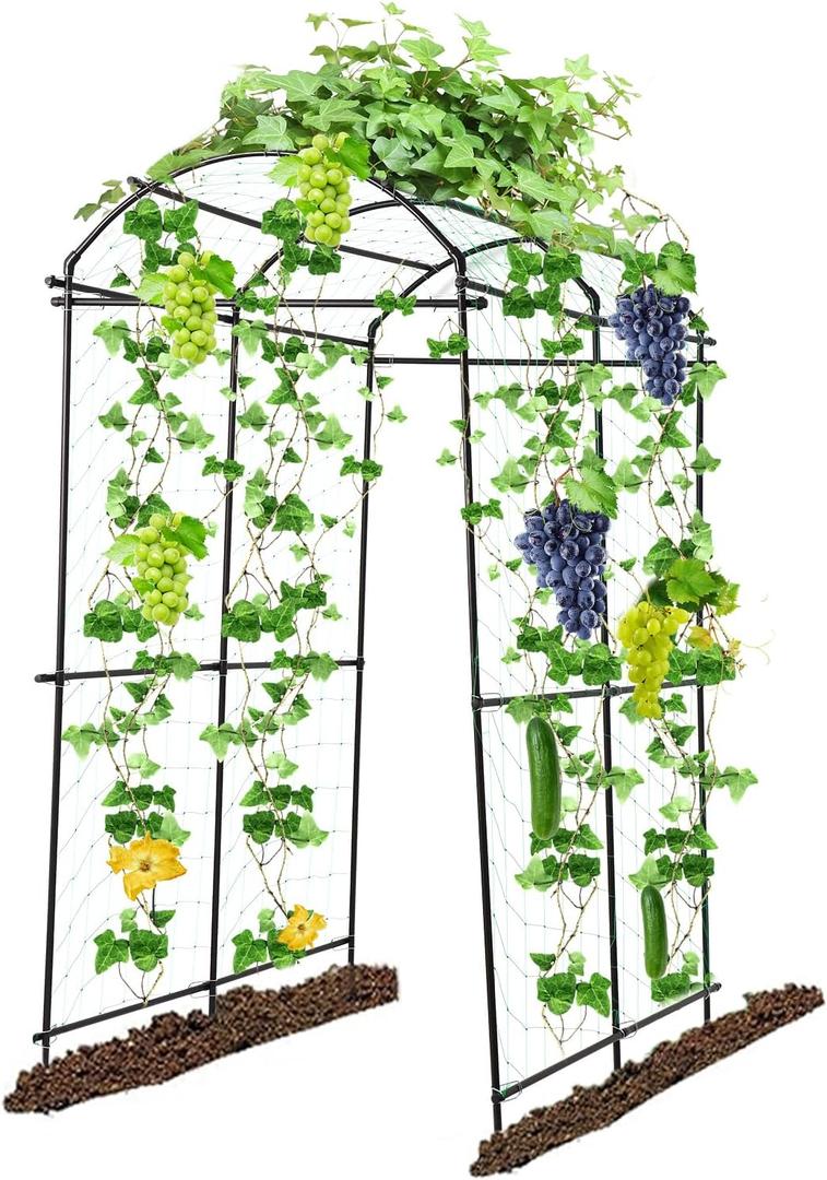 Garden Arch Trellis for Climbing Plants Outdoor, Garden Arch Trellis Support for Vegetable Pea Fruit Vine, PE Coated Trellis Archway Yard/Garden Outdoor Arch Tunnel Trellis 7 FT Tall