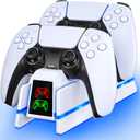 PS5 Controller Charger Station for PlayStation 5 Dualsense/Dualsense Edge,Charging Station with 10 LED Light, PS5 Controller Accessories Charging Dock, White