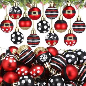 Syhood 60 Pcs Mini Mouse Christmas Ball Ornaments Bulk Red Black Yellow Xmas Tree Decorations Striped Polka Dot Hanging Ornaments Small Xmas Bulbs for Christmas Tree Party Holiday Indoor Home Decor