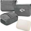 Blanket Pillow for Airplane Travel Essentials - 3 In 1 Travel Blanket and Pillow Set for Women Gifts, Plane Compact with Bag for Long Flight, International Traveler Must Haves Flying Accessories(Gray) 