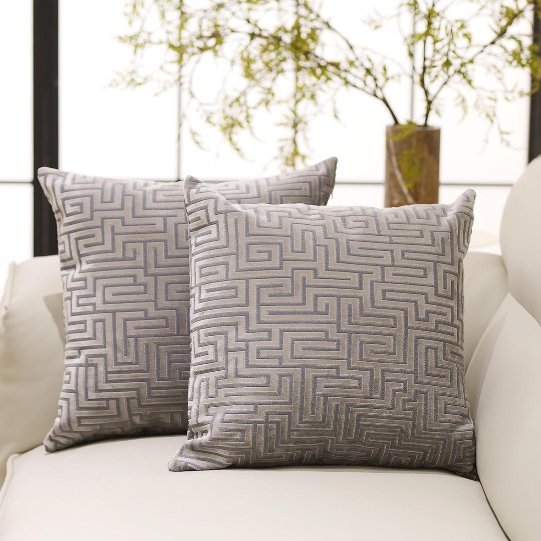 HPUK Geo Cut Velvet Throw Pillow Covers Pack of 2, 18x18 Inch Accent Cushion Covers for Living Room, Bedroom, Decorative Pillow Covers for Couch, Sofa, Chair, Gray