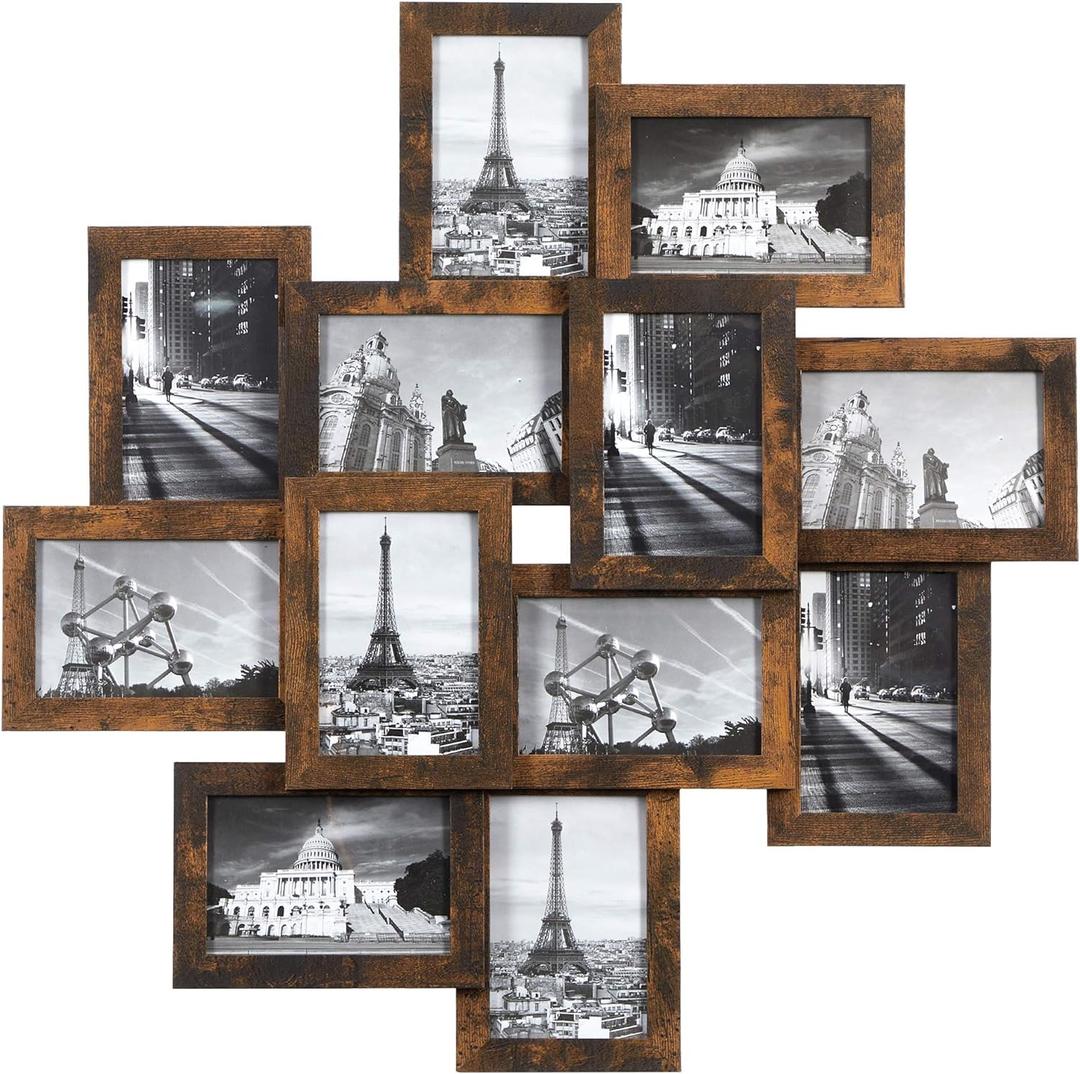 SONGMICS 4x6 Collage Picture Frames, 12-Pack Photo Collage Frame for Wall Decor, Glass Front, Assembly Required, Rustic Brown