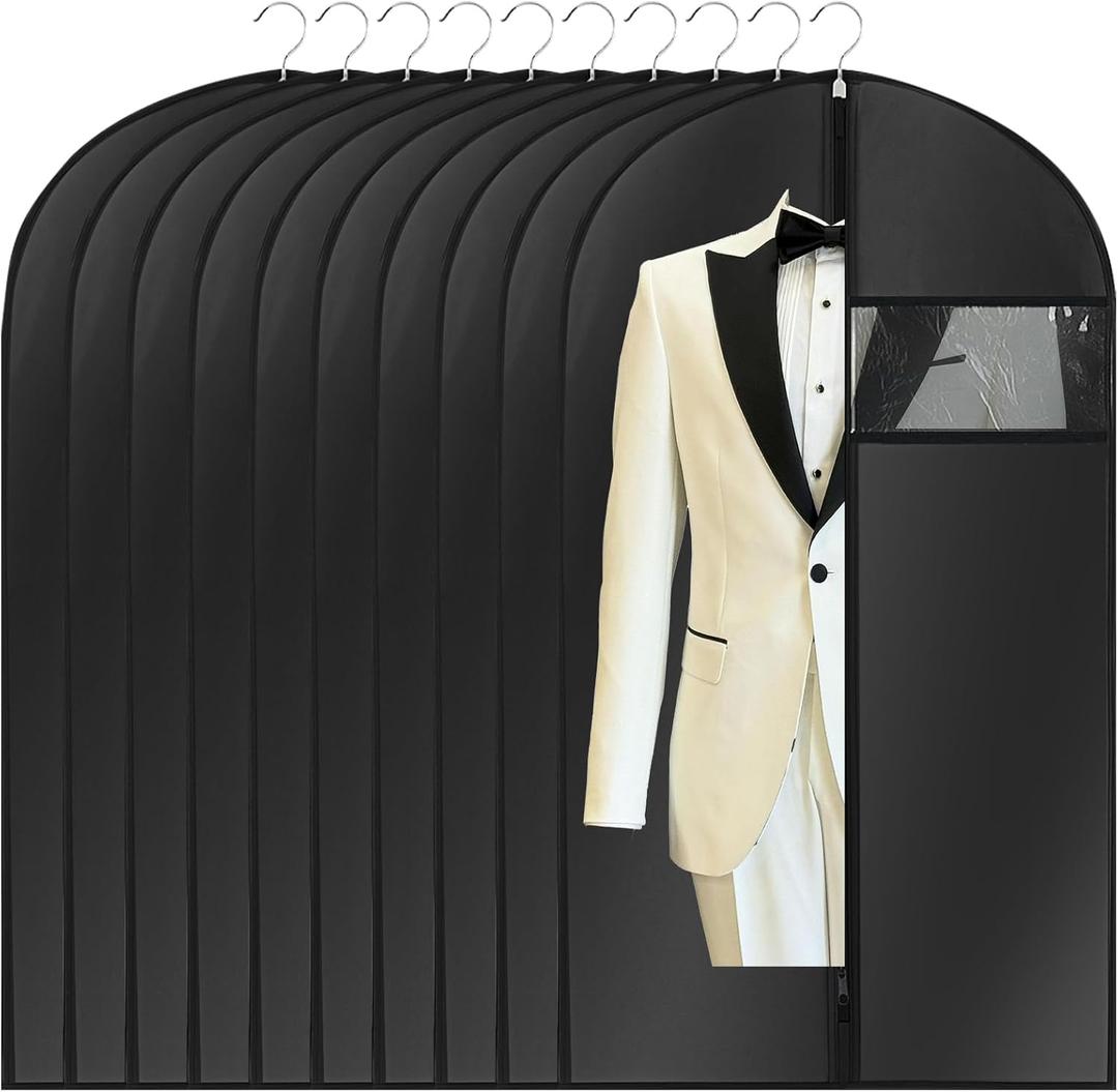 Hanging Garment Bags 10pcs Garment Bags 39'' With Clear Window Suit Cover Bag Clothes Suit Dust Cover for Hanging Clothes Travel Garments Bag with Accessories Zipper for Suits Coats