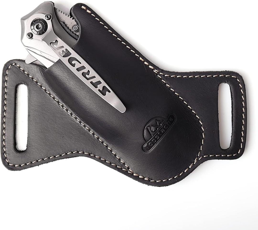 Topstache Handmade Leather Pocket Knife Sheath for Belt,EDC Belt Folding Knife Sheath for Man,Cross Draw Left Side Carry Open Top Knife Sheath for 5 inch Folding Knife,Black