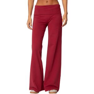 Lounge Yoga Pants for Women Fold Over Low Waist Wide Leg Sweatpants Flare Leggings Bell Bottoms Y2K Foldover Pants (Red, S) (Red, S)