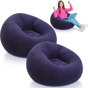 2 Pcs Small Bean Bag Chair Inflatable Chair Blow up Games Chairs Foldable Flocking Inflatable Sofa Portable Inflatable Chair for Living Room Bedroom(Blue)