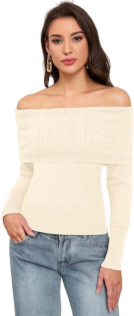 ZAFUL Women's Cropped Knit Sweater Boat Neck Long Sleeve Pullover Jumper Top (XL)