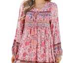 R.Vivimos Womens Long Sleeve Floral Casual Print Cotton Mini Tunic Dress XL