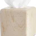 Natural Travertine Tissue Box Cover Modern Resin Cube Holder for Bathroom, Bedroom, Office Decorative Square Tissue Box for Countertop, Nightstand, Vanity & Desk Heavy&Sturdy