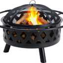 OLIXIS 36 Inch Wood Burning Fire Pit, Round Fire Pits for Outside with Spark Cover Fire Poker, Outdoor Firepit for Patio, Backyard, Garden, Bonfire Party, Black