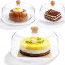 Novabright 3 Pcs Clear Cake Cloche Cake Dome Cover, 7" 9" 11" Plastic Acrylic Cakes Stand Cover with Wood Handle, Round Transparent Cloche Dome Lid for Cupcake Stand Plates Display Serving Platter