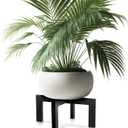 Wenqik 1 Pack 16 Inch Wood Plant Stand Wooden Plant Pot Holder Mid Century Rattan Flower Boho Rustic Stool Holder for Indoor Gardening Patio, Fit 8-18 Inch Pot (Black)