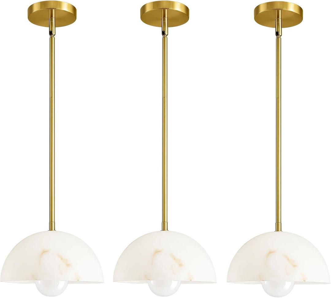 Modern Pendant Light Fixtures: 10 Inch Resin Shade Mid Century Chandelier - Adjustable Gold Pendant Lighting for Kitchen Island Living Room Hallway 3 Packs, Gold, 3 Pack-With Glass Globe 