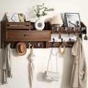 Wall Mounted Coat Rack with Shelf & Drawer, Heavy Duty Solid Wood Entryway Organizer, 29’’ Coat Rack Wall Mount with 12 Metal Hooks, Key & Mail Holder for Living Room, Bedroom