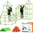 Tiny Land Fort Building Kit Creative Fort Indoor Outdoor for 5-12 Years Old Boys and Girls STEM Building Toys with Storage Bag DIY Castles Tunnels with 86 Rods and 44 Balls (130PCS, Orange-green)