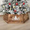 40" Wood Christmas Tree Collar, XL Hexagon Xmas Bottom Cover, Rustic Vintage Skirt for 7.5-11 ft Christmas Tree, Wooden Xmas Oversized Holiday Decor for Home Festive Party(Brown,Cute)