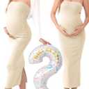 Rnxrbb 2 Piece Maternity Dress Shrug Cardigan Baby Shower Wedding Guest Bodycon Maternity Dresses Photoshoot Gender Reveal (Large, Line)