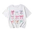RoseSeek Girl's Bow Graphic Tees Crew Neck Short Sleeve Summer T Shirts Preppy Cute Clothes for Girls White with Bow 10Y