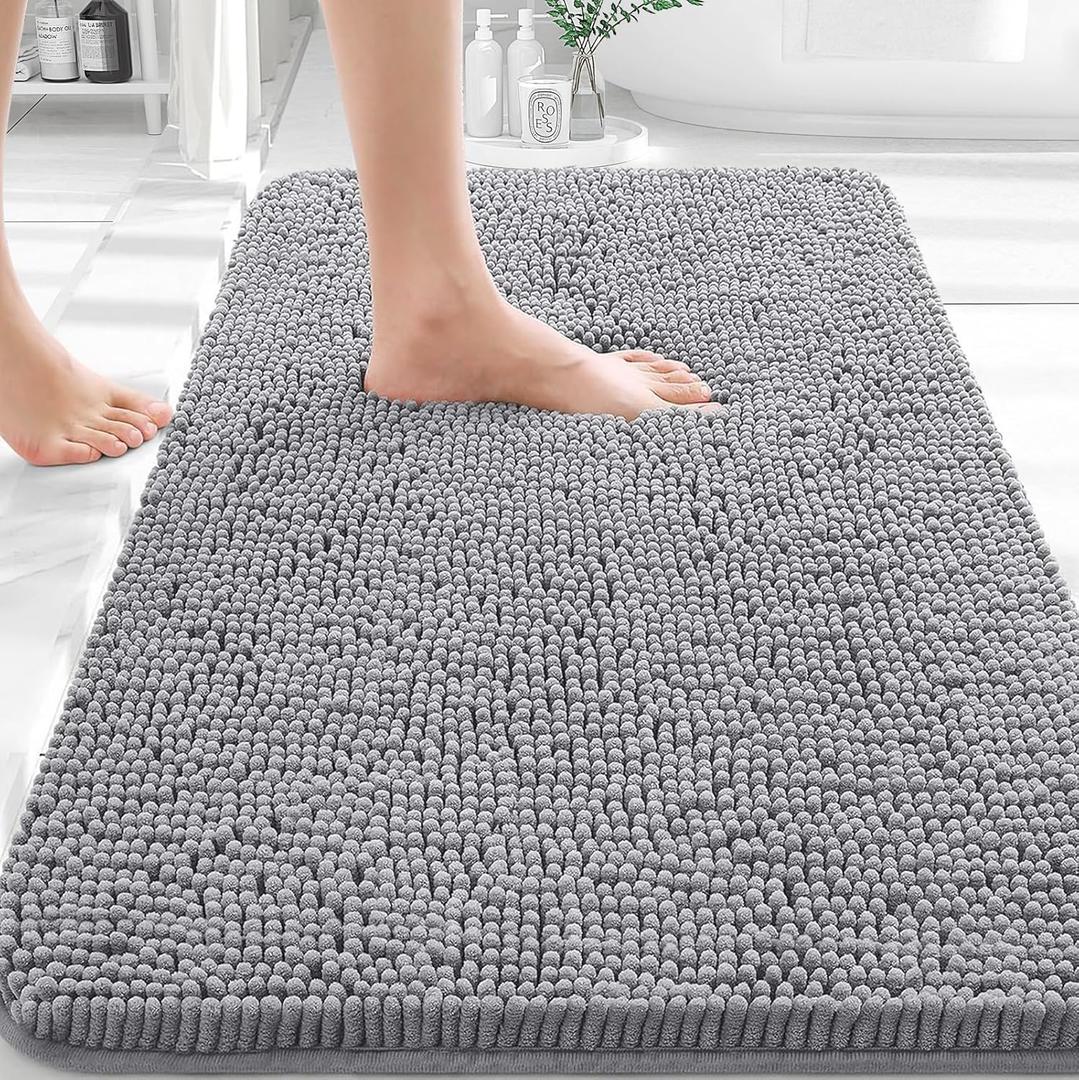 Bathroom Rugs 35x24inch, Extra Soft Absorbent Chenille Bath Rugs, Rubber Backing Quick Dry, Machine Washable Bath Mats for Bathroom Floor, Tub and Shower, Home Decor Accessories, Light Grey