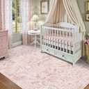 Pink Vintage Area Rug 3x5 for Living Room Bedroom, Washable Distressed Farmhouse Soft Thin Non-Shedding Indoor Throw Rug, Traditional Accent Carpet for Bedroom Office