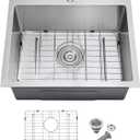 23 Inch Drop in Kitchen Sink Brushed, Stainless Steel Single Hole Single Bowl Topmount Kitchen Sinks with Drain Strainer & Grid, D23"xW18"xH9"