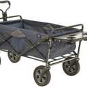 Mac Sports Heavy Duty Steel Frame Collapsible Folding 150 Pound Capacity Outdoor Garden Utility Wagon Yard Cart with Table and Cup Holders, Navy