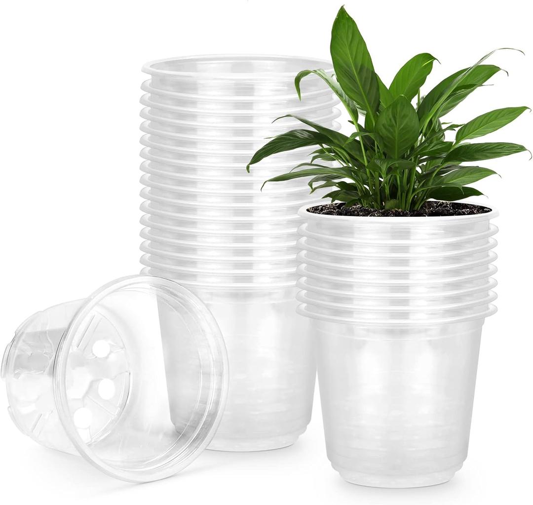 RAOOKIF 25 Pack 5 Inch Clear Nursery Pots with Drainage Holes, Flexible Plastic Nursery Pots for Plants, Durable Garden Flower Pot, Seed Starter Pots