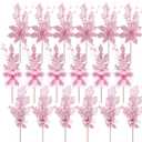 18 Pack 3 Styles 17 Inch Christmas Glitter Poinsettia Berry Stems Ornaments Artificial Floral Branches Picks for Christmas Tree Home Vase Holiday Party Decor(Pink)