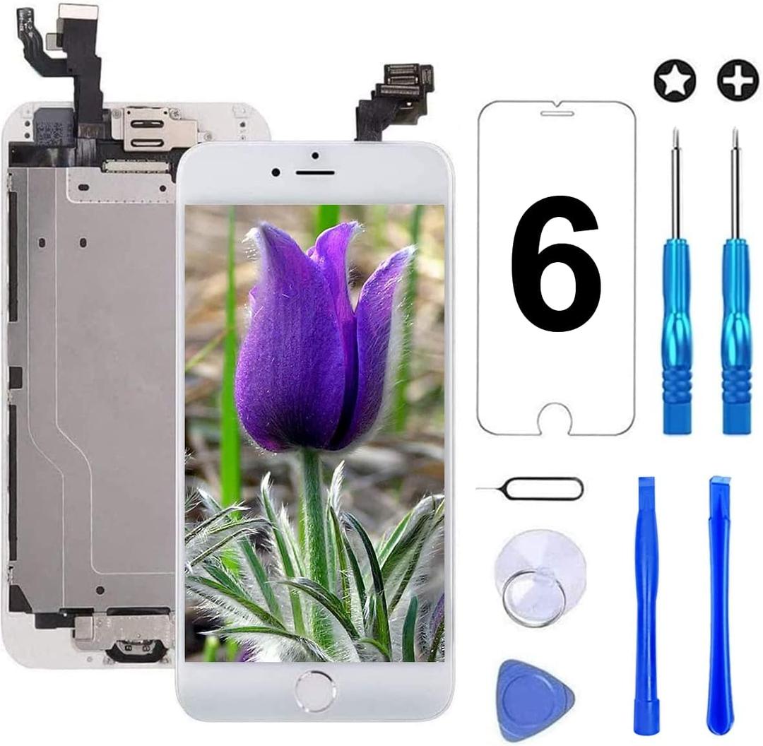 Brinonac for iPhone 6 Screen Replacement White Touch Display LCD Digitizer Full Assembly with Front Camera,Proximity Sensor,Ear Speaker and Home Button Including Repair Tool and Screen Protector