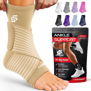 Sleeve Stars Ankle Brace for Women & Men, Ankle Wrap for Sprained Ankle, Compression Sleeve for Plantar Fasciitis Relief, Easy Customizable Support: w/Removable Strap (Single/M:10"-12"/Beige)