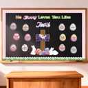 Easter Bulletin Board Decorations Set, Christian Religious Easter Cross Classroom Door Decor with 12 Resurrection Story Easter Eggs Cutout for Spring Sunday School Church Party Supplies