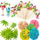 Umbrella Cocktail Picks for Drinks, 160 Pack Cocktail Picks for Luau Tropical Party, Pineapple Palm Leaf Fruit Sticks Summer Hawaiian Party Decorations