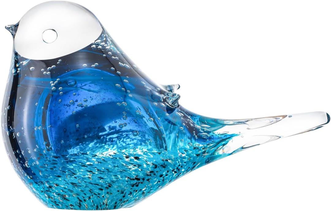 Glass Bird Decor Crystal Bird Sculpture Nature-Themed Home Accents Figurines Ornament Modern Art Living Room Shelves Tabletops (5.0in, Db-4)