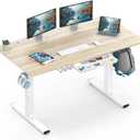 SHW 55 x 28 Inches Electric Height Adjustable Standing Desk with Drawer and Memory Preset, Maple