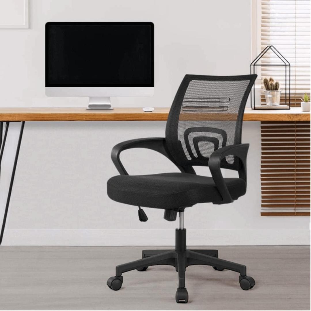 Home Office Chair Ergonomic Desk Chair, Mesh Computer Chair with Lumbar Support& Armrest, Adjustable Home Mid Back Task Chair Modern Executive Rolling Swivel for Adult, Black