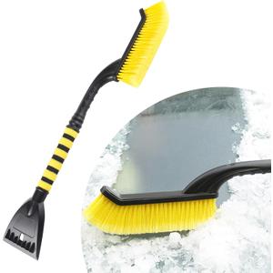 Snow Brush with Ice Scraper, 26 Inches 2-in-1 Detachable Car Windshield Snow Brush, Automotive Multifunctional Ice and Snow Removal Tool, Essential Winter Car Accessories (Yellow & Black)