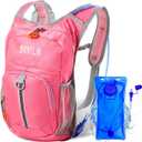 Kids Hydration Backpack with 1.5L Water Bladder Hiking Backpack Lightweight for Boys or Girls Children Biking Climbing Running Cycling (Pink)