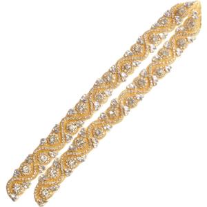 ShiDianYi Wedding Sash Belt - Gold Handmade Women's Crystal Pearl Beaded Bridal Applique Trim Rhinestone Dress Belt