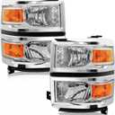 for 2014-2015 Chevy Silverado 1500 Pickup Headlights Assembly Halogen Factory OE Style Chrome Housing Replacement Driver and Passenger Side Pair