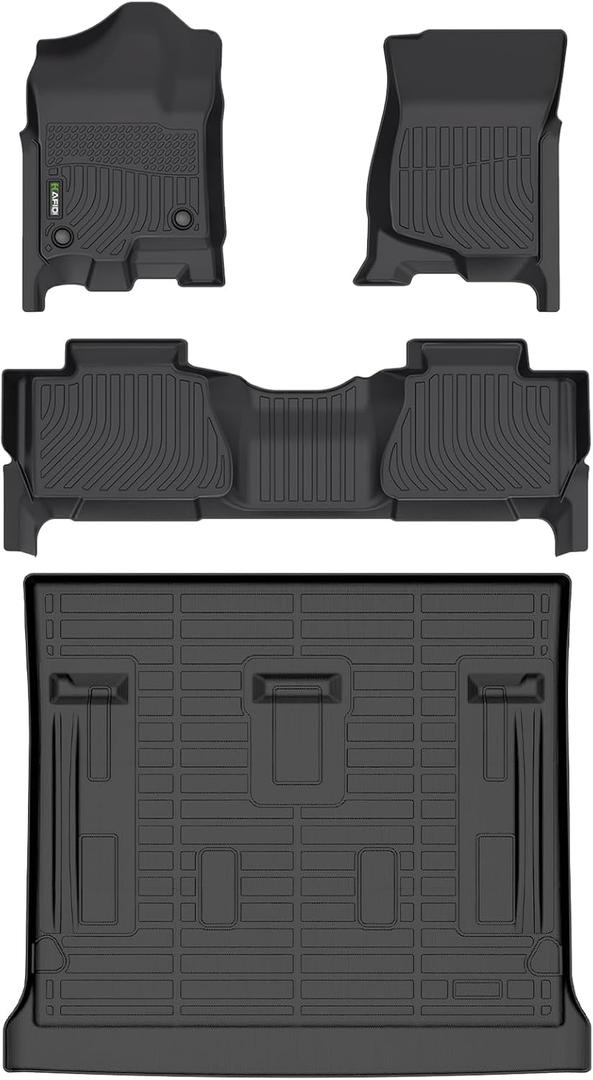 HAFIDI Floor Mats & Cargo Liner Set Fit for 2007-2014 Chevy Tahoe 8 Seats (Not for Hybrid) & GMC Yukon All Weather Protection TPE Car Full Set Floor Liners Custom Chevrolet Tahoe Accessories - Black